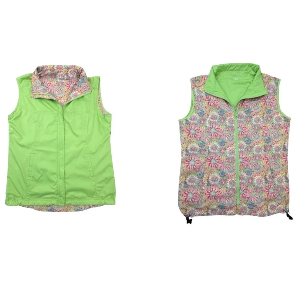 Peter Millar Wind Vest Women‎ Reversible Floral Green Windbreaker Full Zip Golf